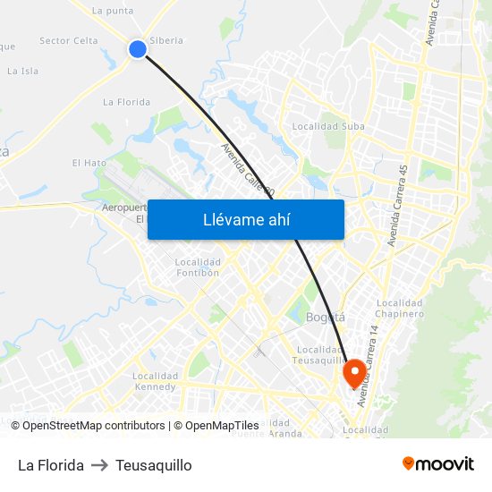 La Florida to Teusaquillo map