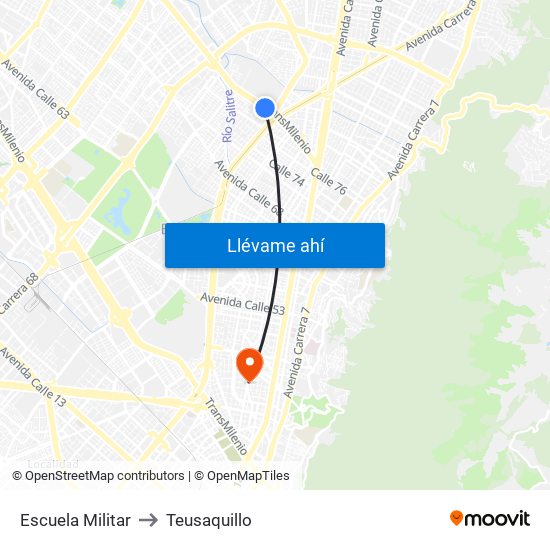 Escuela Militar to Teusaquillo map