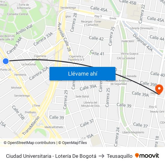 Ciudad Universitaria - Lotería De Bogotá to Teusaquillo map