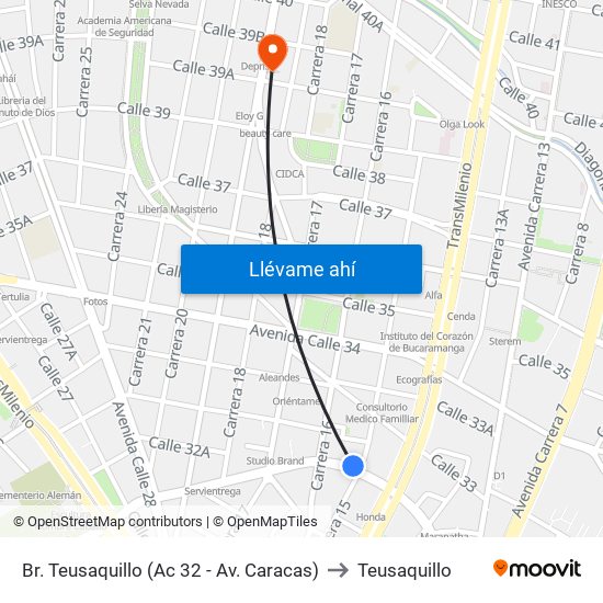 Br. Teusaquillo (Ac 32 - Av. Caracas) to Teusaquillo map