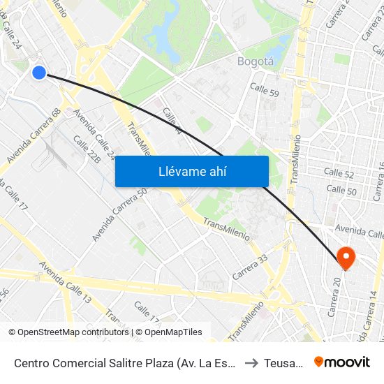 Centro Comercial Salitre Plaza (Av. La Esperanza - Kr 68b) to Teusaquillo map