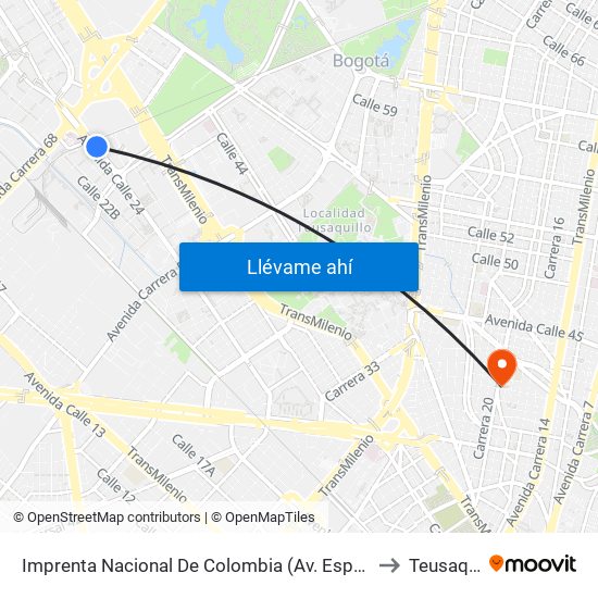 Imprenta Nacional De Colombia (Av. Esperanza - Kr 66) to Teusaquillo map