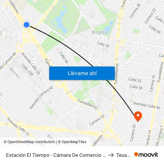 Estación El Tiempo - Cámara De Comercio De Bogotá (Ac 26 - Kr 68b Bis) to Teusaquillo map