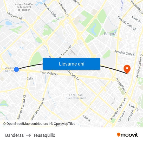 Banderas to Teusaquillo map