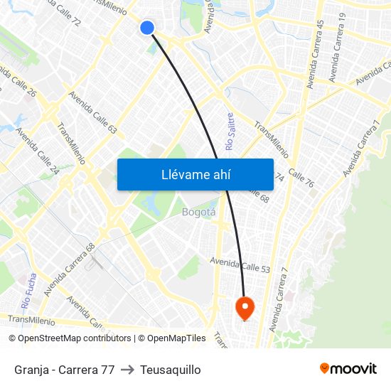 Granja - Carrera 77 to Teusaquillo map