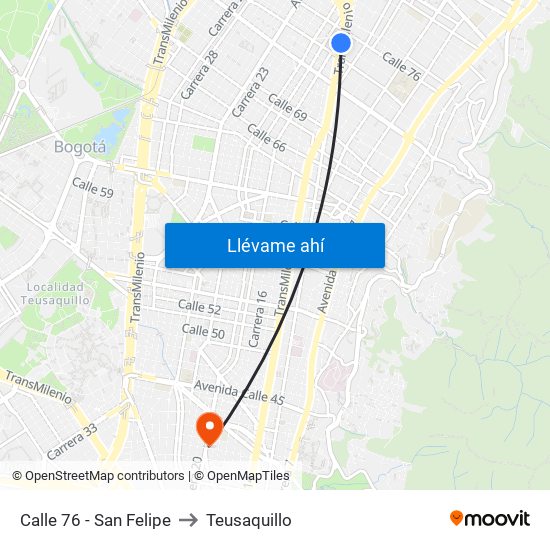 Calle 76 - San Felipe to Teusaquillo map