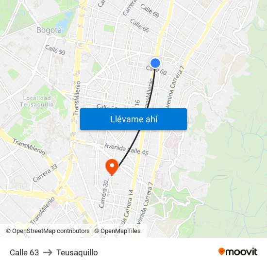 Calle 63 to Teusaquillo map