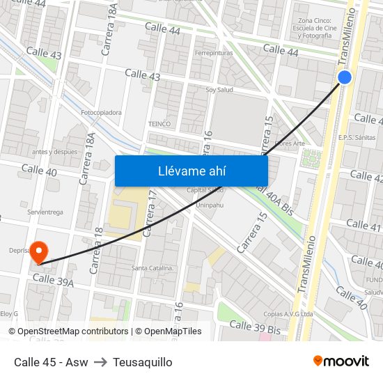 Calle 45 - Asw to Teusaquillo map