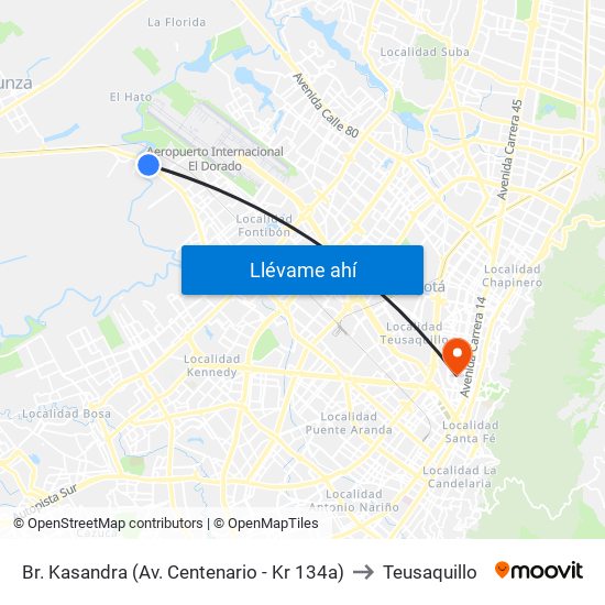 Br. Kasandra (Av. Centenario - Kr 134a) to Teusaquillo map