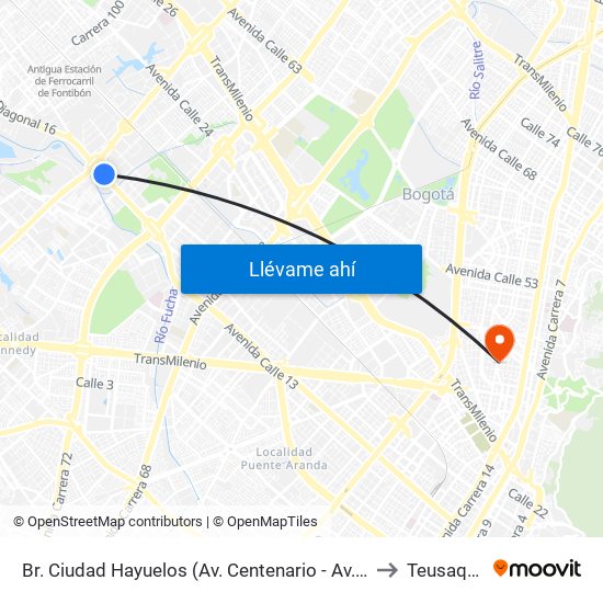 Br. Ciudad Hayuelos (Av. Centenario - Av. C. De Cali) to Teusaquillo map