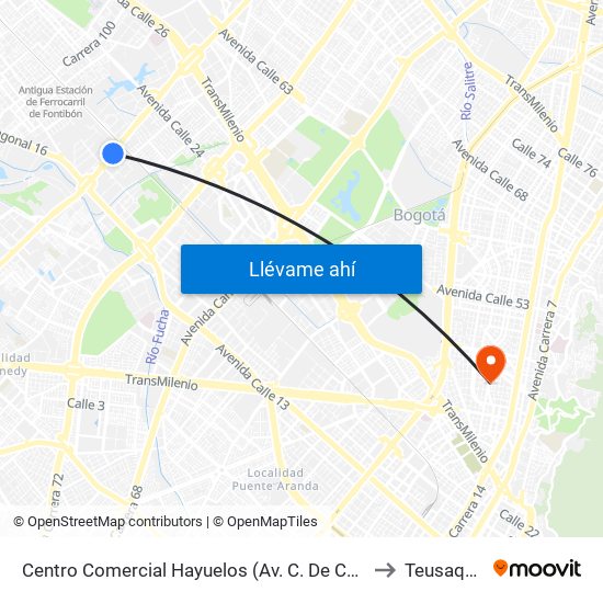 Centro Comercial Hayuelos (Av. C. De Cali - Cl 20) to Teusaquillo map