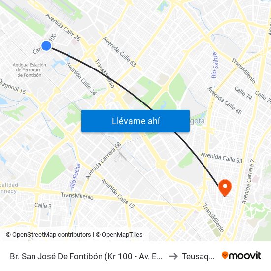 Br. San José De Fontibón (Kr 100 - Av. Esperanza) to Teusaquillo map