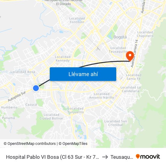 Hospital Pablo VI Bosa (Cl 63 Sur - Kr 77g) (A) to Teusaquillo map