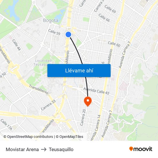 Movistar Arena to Teusaquillo map