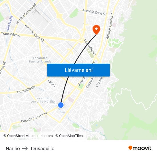 Nariño to Teusaquillo map