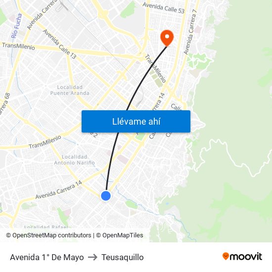 Avenida 1° De Mayo to Teusaquillo map