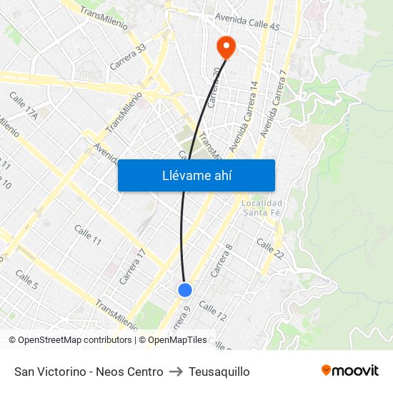San Victorino - Neos Centro to Teusaquillo map