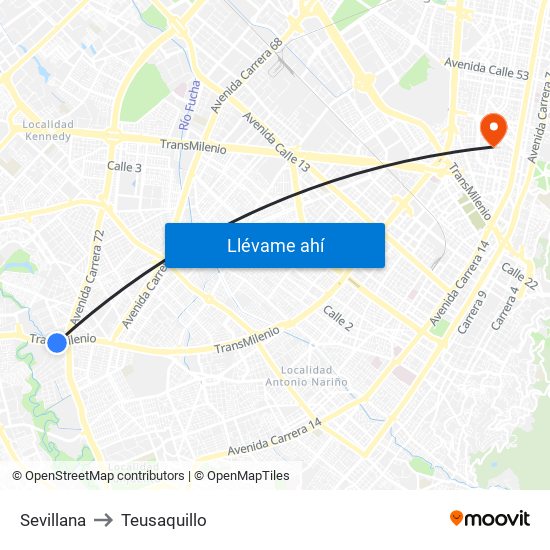 Sevillana to Teusaquillo map