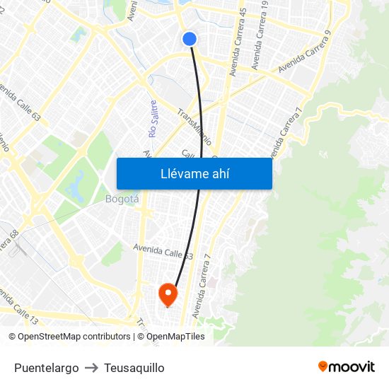 Puentelargo to Teusaquillo map