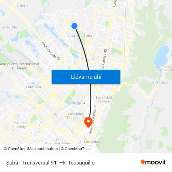 Suba - Transversal 91 to Teusaquillo map