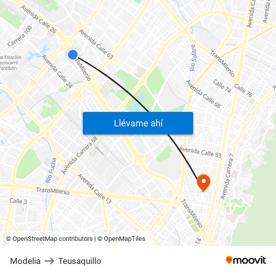 Modelia to Teusaquillo map