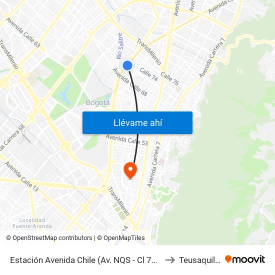 Estación Avenida Chile (Av. NQS - Cl 71c) to Teusaquillo map