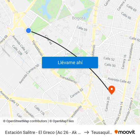 Estación Salitre - El Greco (Ac 26 - Ak 68) to Teusaquillo map