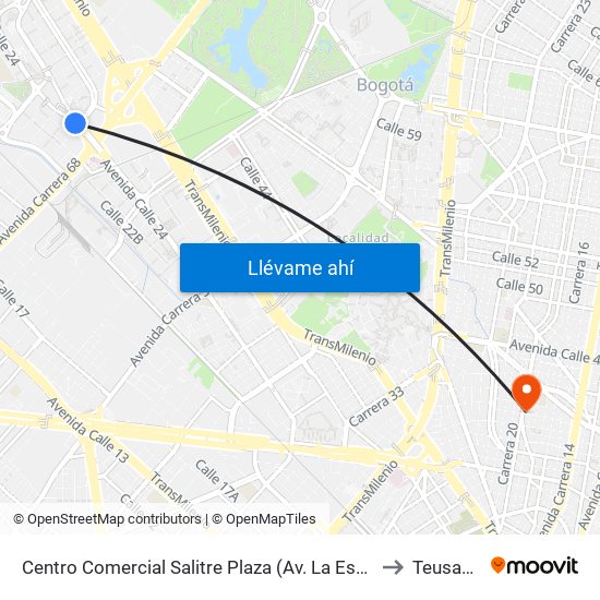 Centro Comercial Salitre Plaza (Av. La Esperanza - Kr 68a) to Teusaquillo map