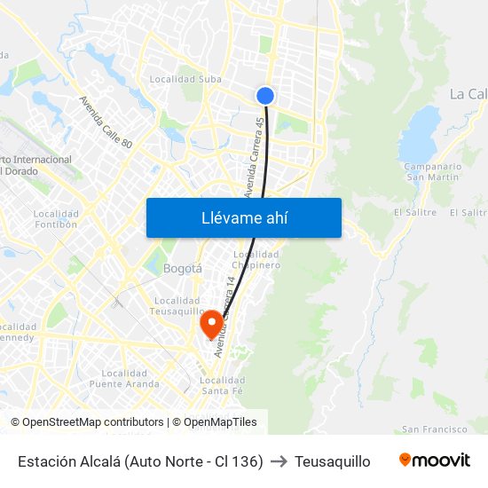 Estación Alcalá (Auto Norte - Cl 136) to Teusaquillo map