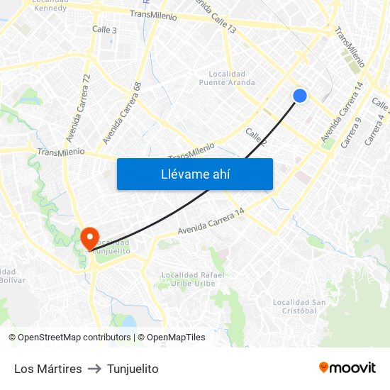 Los Mártires to Tunjuelito map