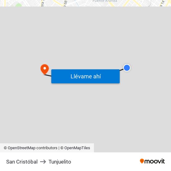 San Cristóbal to Tunjuelito map