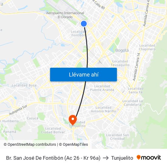 Br. San José De Fontibón (Ac 26 - Kr 96a) to Tunjuelito map