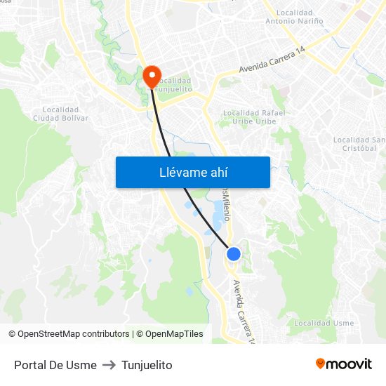 Portal De Usme to Tunjuelito map