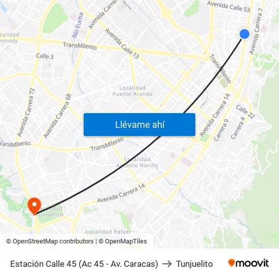 Estación Calle 45 (Ac 45 - Av. Caracas) to Tunjuelito map