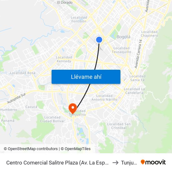 Centro Comercial Salitre Plaza (Av. La Esperanza - Kr 68b) to Tunjuelito map