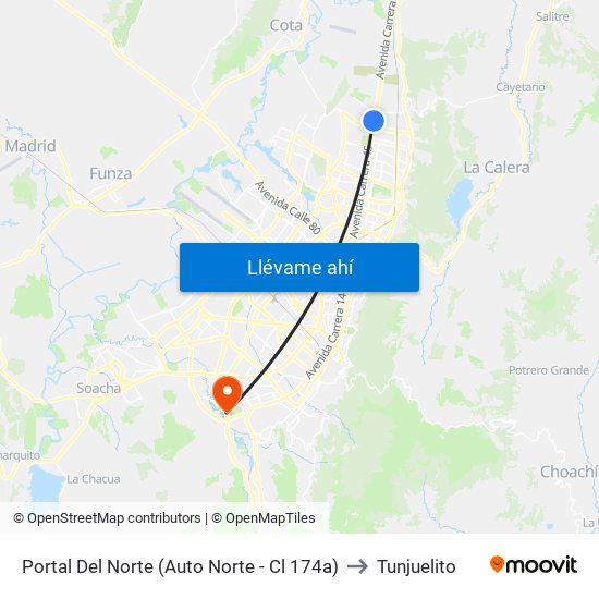 Portal Del Norte (Auto Norte - Cl 174a) to Tunjuelito map