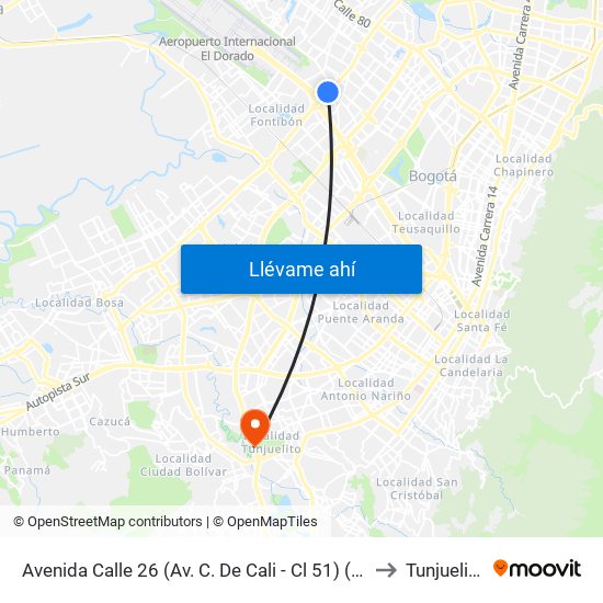 Avenida Calle 26 (Av. C. De Cali - Cl 51) (A) to Tunjuelito map