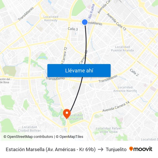 Estación Marsella (Av. Américas - Kr 69b) to Tunjuelito map