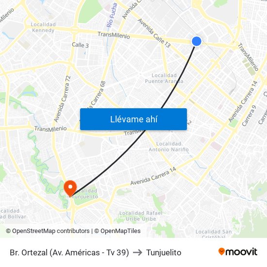 Br. Ortezal (Av. Américas - Tv 39) to Tunjuelito map