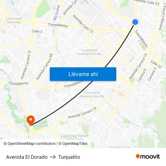 Avenida El Dorado to Tunjuelito map
