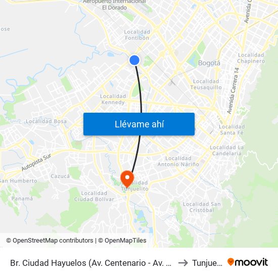 Br. Ciudad Hayuelos (Av. Centenario - Av. C. De Cali) to Tunjuelito map