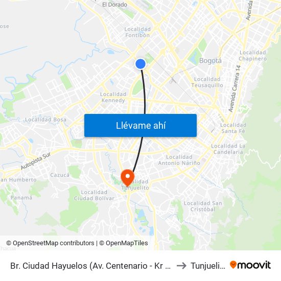 Br. Ciudad Hayuelos (Av. Centenario - Kr 78g) to Tunjuelito map