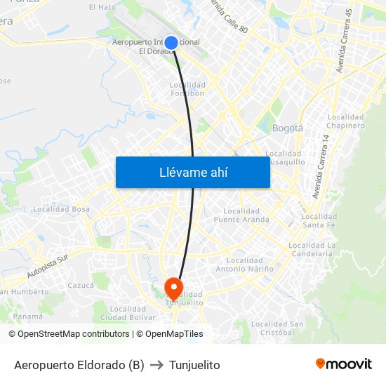 Aeropuerto Eldorado (B) to Tunjuelito map