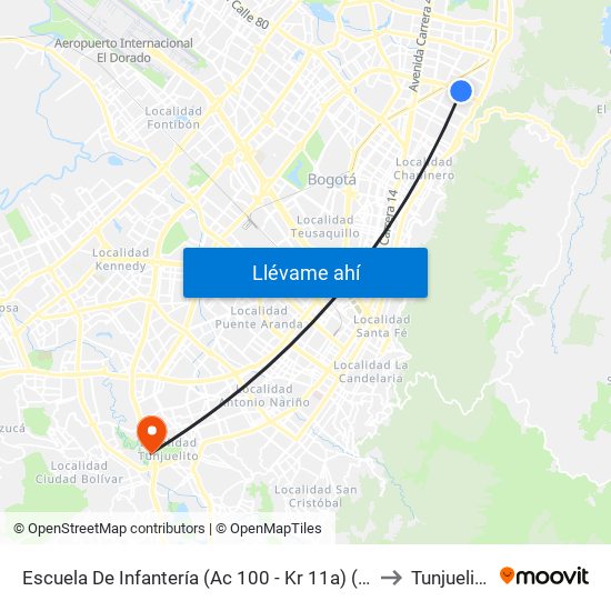 Escuela De Infantería (Ac 100 - Kr 11a) (B) to Tunjuelito map