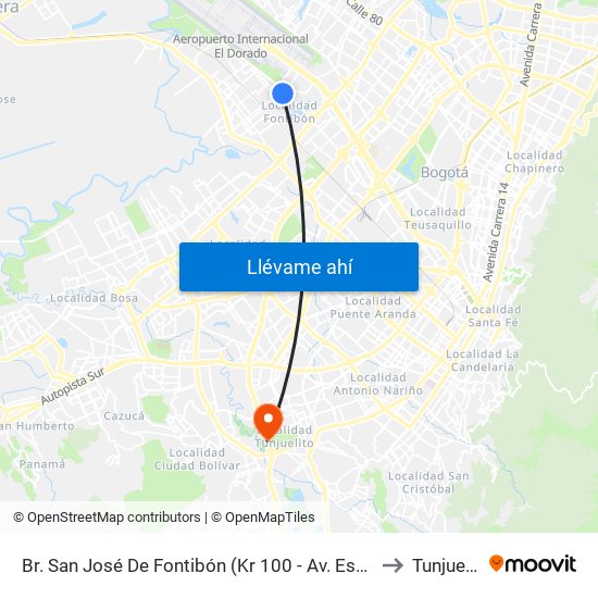 Br. San José De Fontibón (Kr 100 - Av. Esperanza) to Tunjuelito map