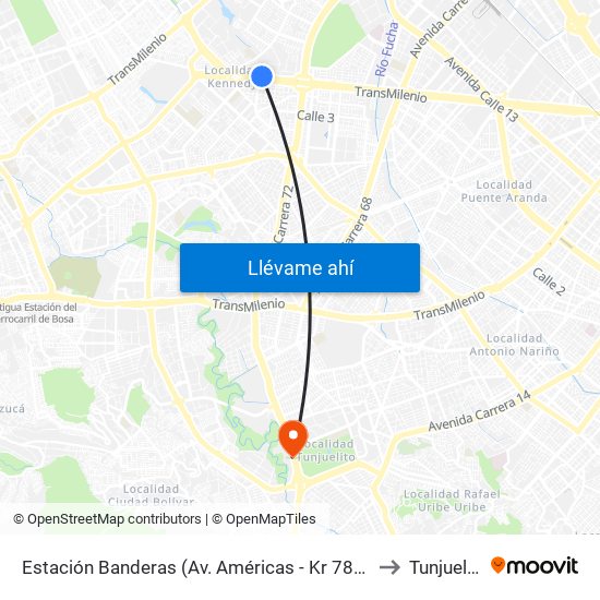 Estación Banderas (Av. Américas - Kr 78a) (A) to Tunjuelito map