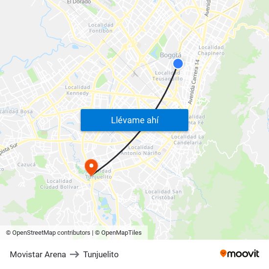 Movistar Arena to Tunjuelito map