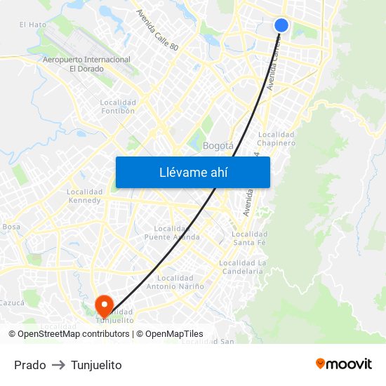 Prado to Tunjuelito map