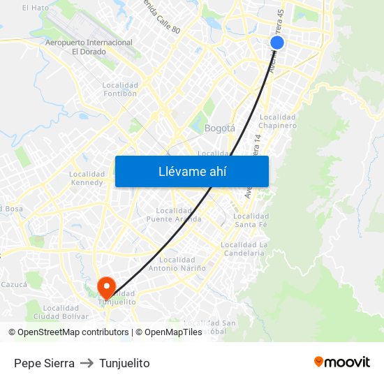 Pepe Sierra to Tunjuelito map