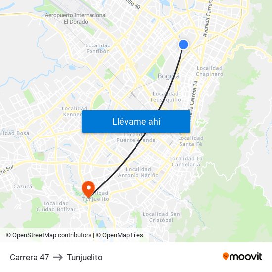 Carrera 47 to Tunjuelito map